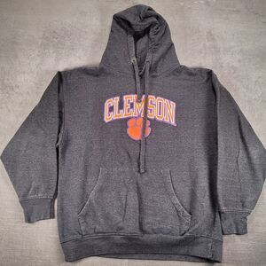 Clemson Tigers Gray Hoodie Sewn Patch Pull Over Draw String Cadre Mens‎ Sz Large